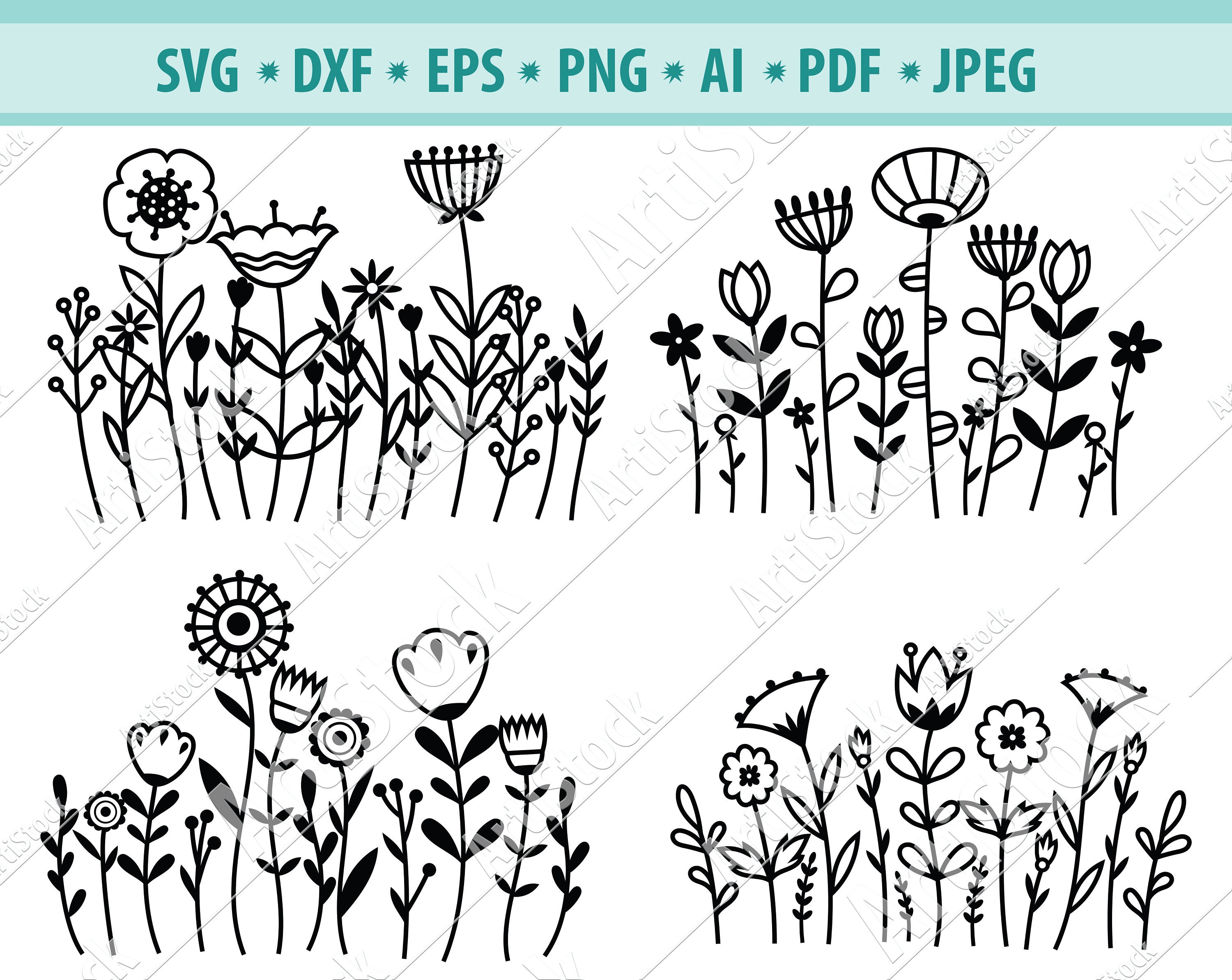 Field plants Svg Garden Plant Svg Floral wall stickers Svg Etsy