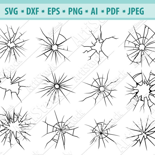 Cracked glass Svg, Broken glass Svg, Shattered Glass Svg,Cracked clipart, Svg files for cricut, Bullet Hole Svg, Glass cut files, Eps, Png