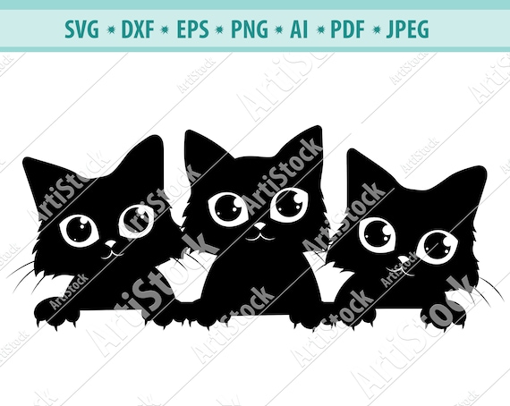 Download Svg 3 Cats Peeking Silly Kitty Cut File Black Cats Watching Etsy PSD Mockup Templates