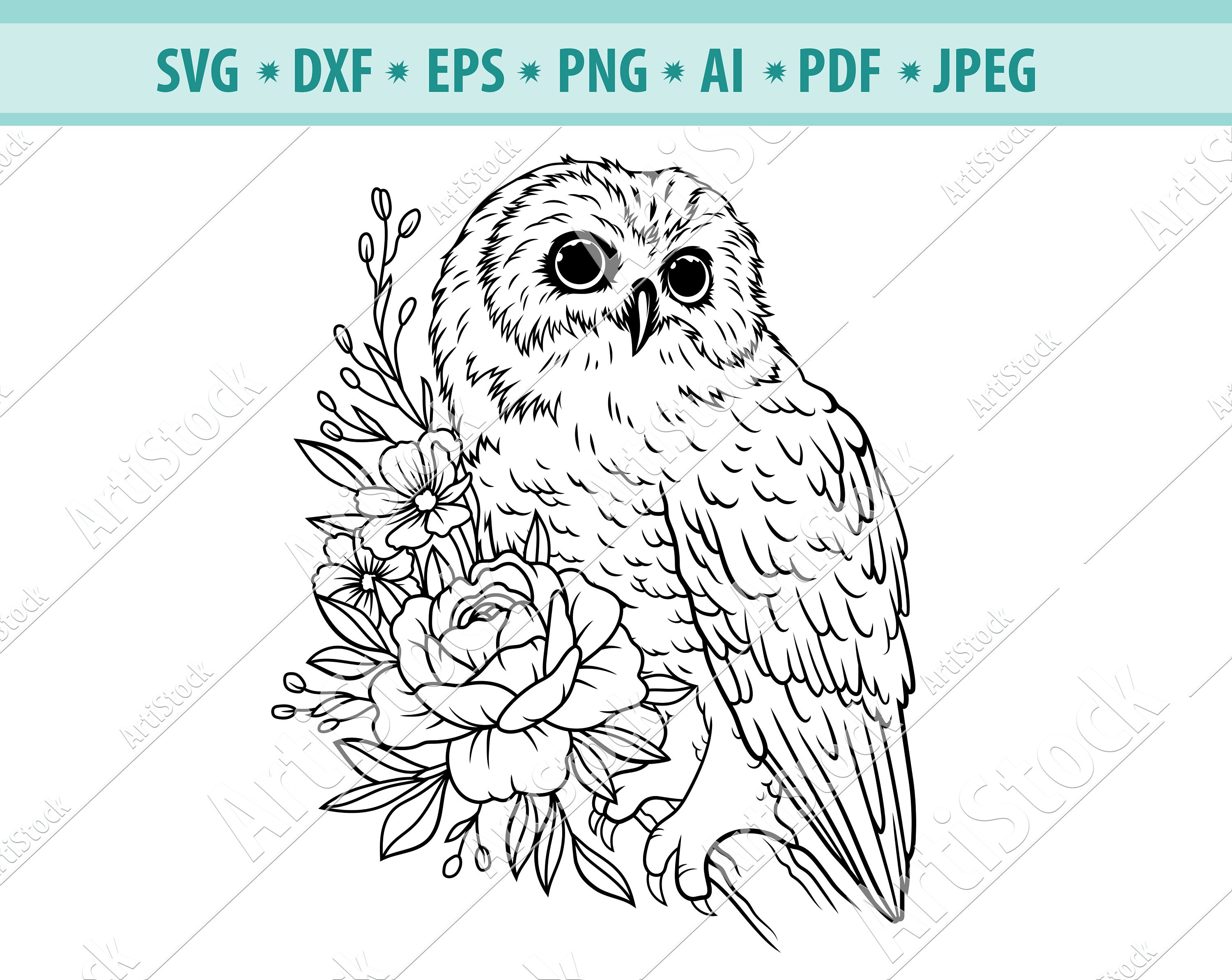 Owl SVG File Owl With Flower SVG Owl Cut File Night Birds Etsy