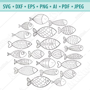 Fish SVG DXF PNG, Szkoła Fish SVG, wzór ryb SVG, ryby SVG, plik Cut ryb, pliki SVG dla Cricut, sylwetka SVG, projekt wzornika DXF