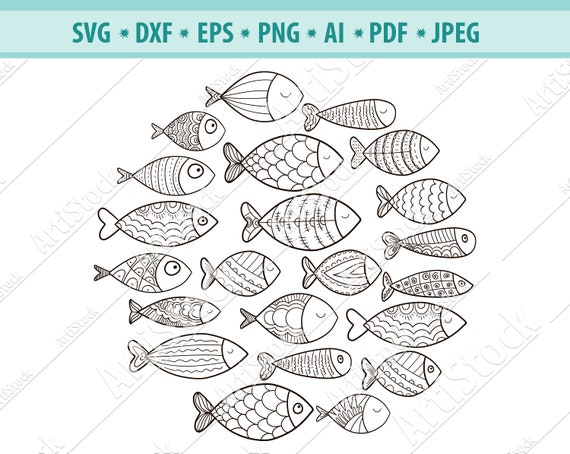 Download Fish Svg Dxf Png School Of Fish Svg Fish Pattern Svg Fishes Etsy