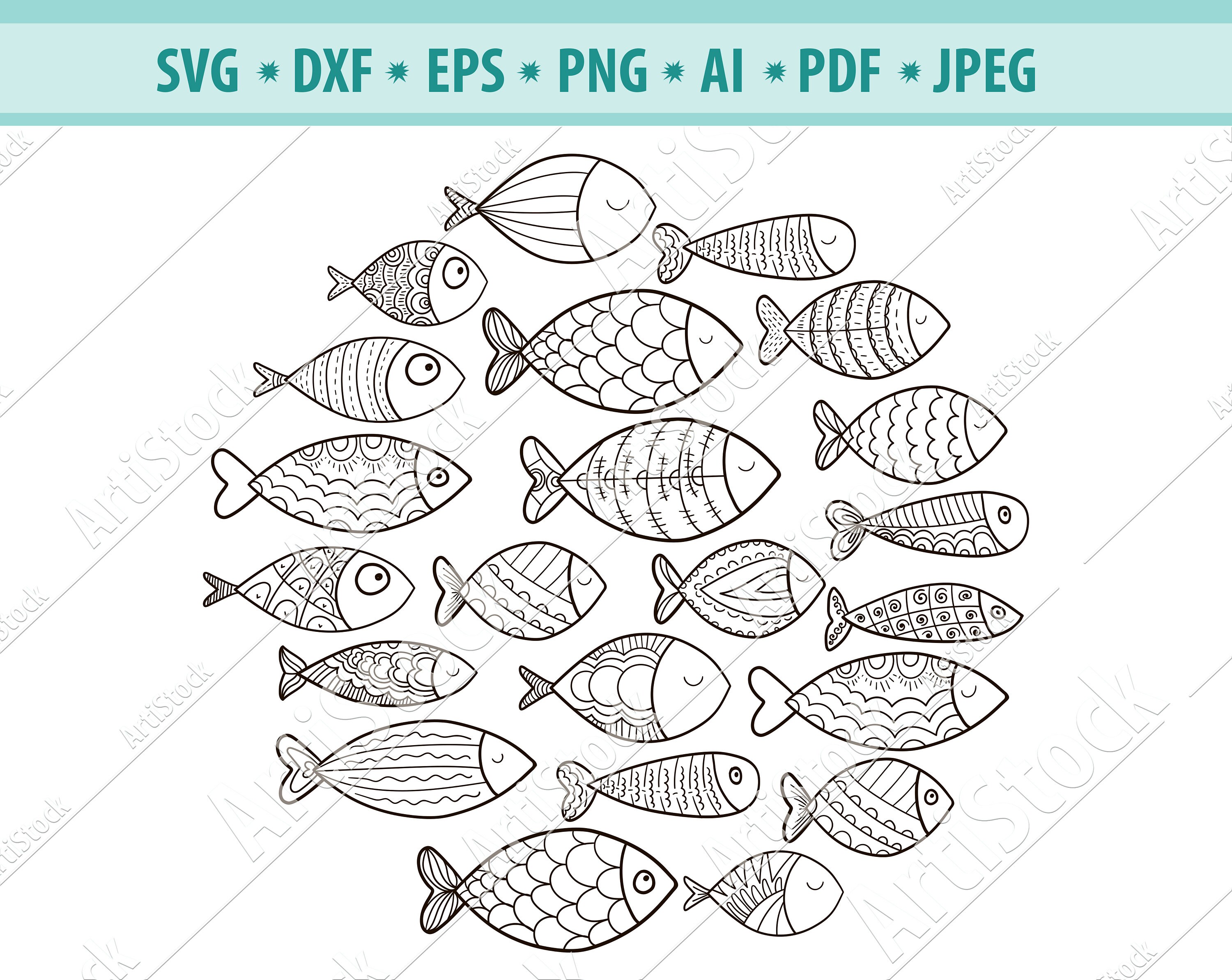 Fish SVG DXF PNG School of fish Svg Fish pattern Svg fishes | Etsy