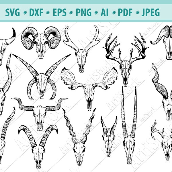 Animal Skull Svg, Impala Skull Clipart, Skull Hunting Trophy Decoration, Files for Cricut, Cut Files For Silhouette, Dxf, Png, Eps, Vector