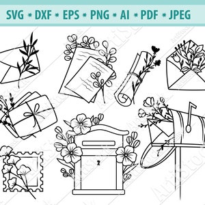 Postbenodigdheden Svg, Postbus Svg, Vintage verzendkosten Svg, Bloemenboeket Svg, Poststempel Love Svg, Bloembrief Svg, Envelop Png, Eps