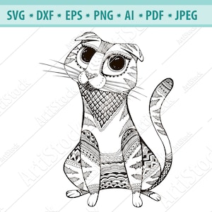 Zentangle Cat SVG, Mandala Cat SVG, Cat for cricut, zentangle for cricut, Cat cricut design, intricate svg file, Cat cricut, Wild Cat dfx