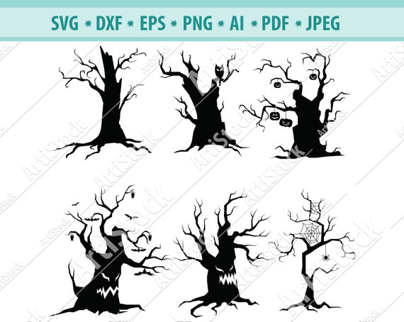 Download Halloween Svg Svg Cut File Spooky Halloween Tree Bats Etsy