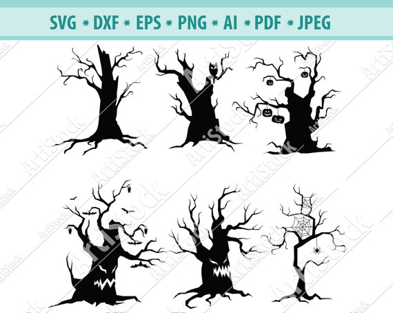 Halloween Svg Svg Cut File Spooky Halloween Tree Bats Etsy