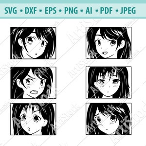 Anime Svg bundle, Anime girl svg, Cartoon girl Svg, Anime scene Svg, Silhouette cameo, File for cricut, Emotion Svg, Svg Cut File, Eps, Dxf