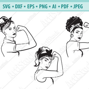 Mädchen Power SVG, Rosie SVG, Pin-up Svg, Rosie die Riveter, starke Frau Svg, Mädchen Svg, Svg schneiden Datei, Mama Svg, Eps, Png, Dxf, Silhouette