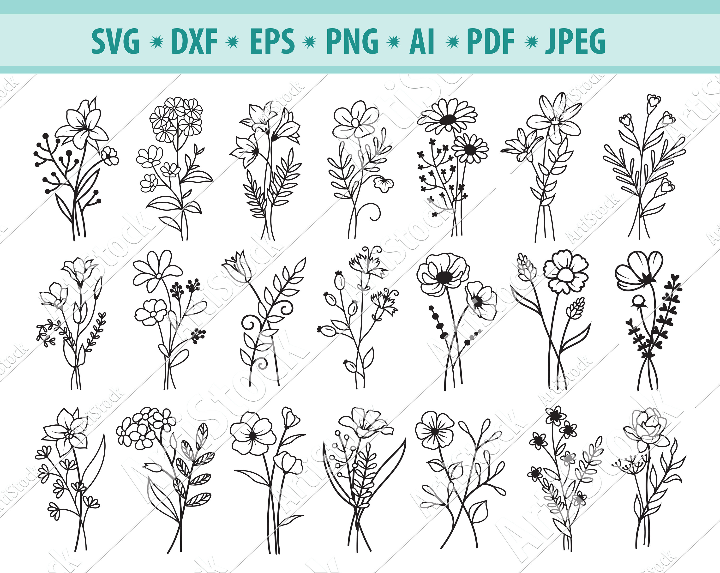 Blume SVGDateien Feld Blumen Svg Wildblumen Svg Blume Etsy