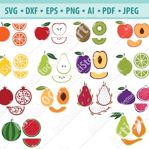 Fruits bundle svg, dxf, png, lemon svg, kiwi, granatapfel, Feigen, strawberry, pear, apple, orange, avocado, pineapple, watermelon, pflaume