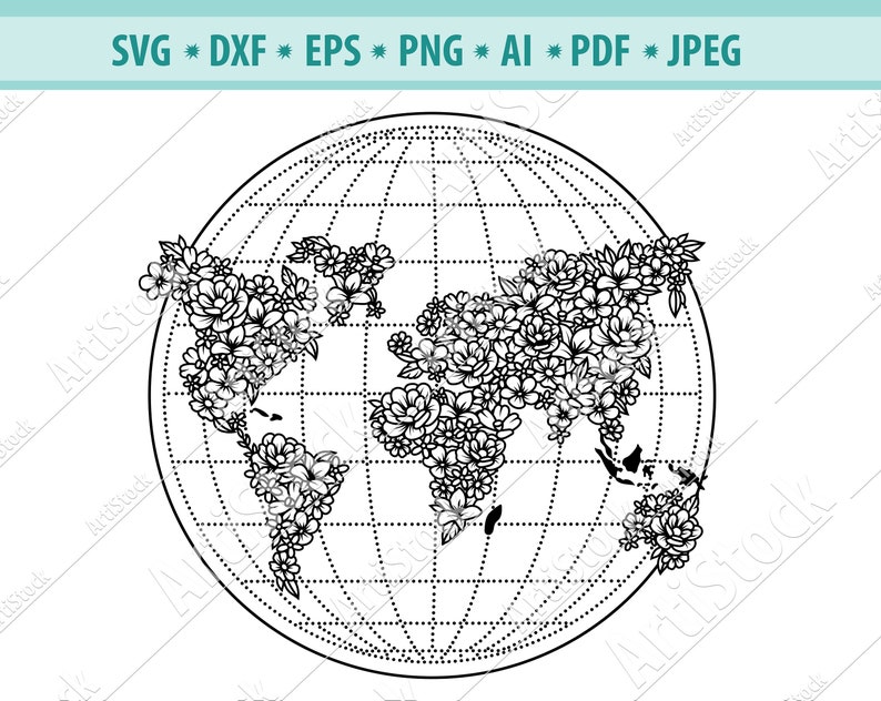 Flower Earth Globe Svg Floral Globe SVG Travel SVG Flower Etsy