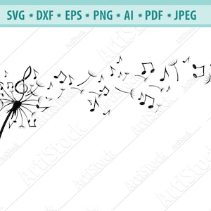 Löwenzahn mit Noten SVG, Musik Svg, Noten Svg, Löwenzahn Blume Svg/EPS PNG Instant Digital Clipart Vector Cricut schneiden Download-Datei