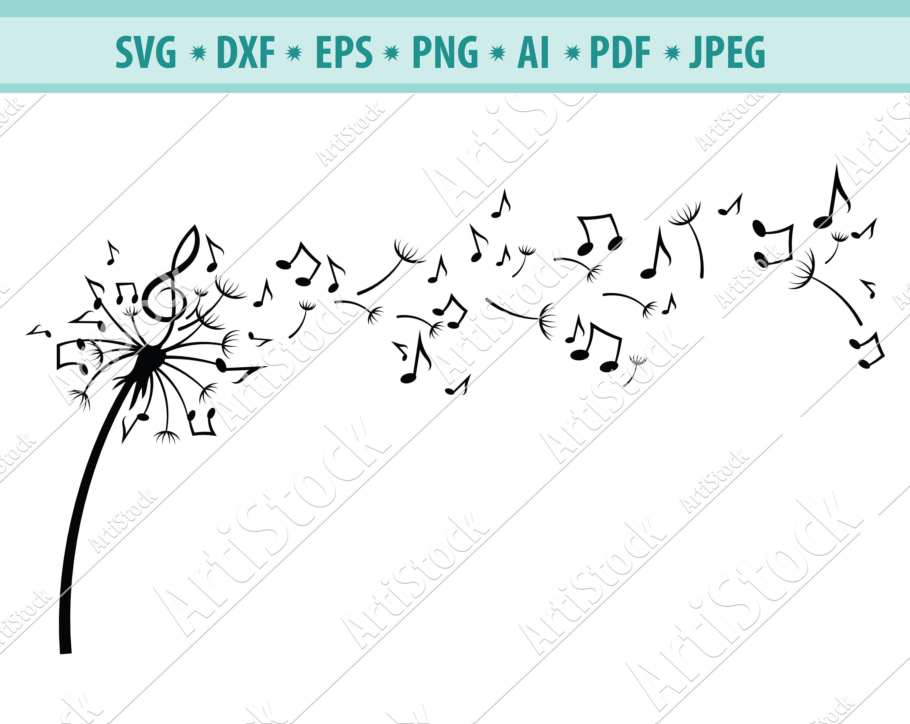 Download Dandelion With Notes Svg Music Svg Notes Svg Dandelion Flower Svg Eps Png Instant Digital Clipart