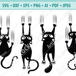 Funny cat, screeching cat, falling cat, black cat, clip art icon stencil decal car sticker template transfer svg vector file, cricut svg
