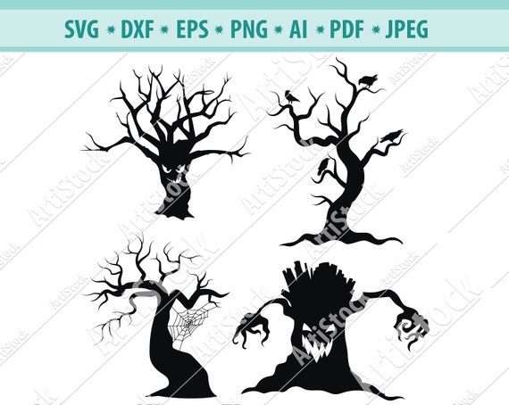 Download Halloween Svg Svg Cut File Spooky Halloween Tree Bats Etsy