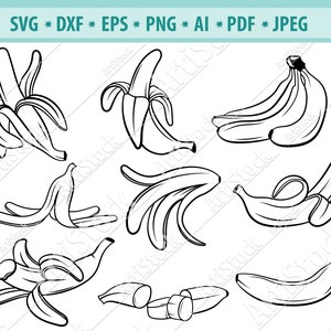 Banane SVG Bundle, Banane SVG, Banane Clipart, Banane geschnitten Dateien für Silhouette, Dateien für Cricut, Banane Vektor, Svg, Dxf, Png, Eps, Design