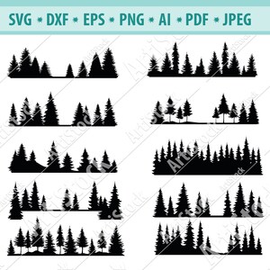 Archivo Svg del bosque, bosque de pícea Svg, naturaleza Svg, imágenes prediseñadas del bosque, silueta del bosque, árboles svg, pino de pino Svg, archivo de corte svg, Eps, Dxf, Png