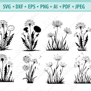 Löwenzahn Blume Svg, Natur Wunsch Svg, Garten Pflanze Svg, wachsen Stamm SVG. Eps. PNG Instant Digital Clipart Vektor Cricut Schneiden Download