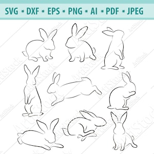Coniglio SVG, Bunny contorno SVG, Coniglio Clipart Svg, Easter Bunnies Svg, Animali domestici File SVG per Cricut, Vector Silhouette Dxf, Animal Png, Eps, Svg