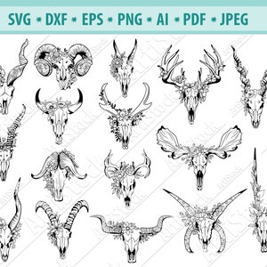 Czaszka zwierząt z kwiatami plik SVG, Czaszka krowy SVG, Czaszka kwiatowa SVG, Plik do cięcia czaszki krowy, Buffalo SVG, Wieniec kwiatowy SVG, Boho SVG, EPS, PNG