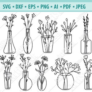 Flower Vase SVG file, Flower SVG files, Flower cut files, Floral Vase, Flower Bouquet Svg, Vase cut file, Floral Clipart, Vector, Eps, Dxf