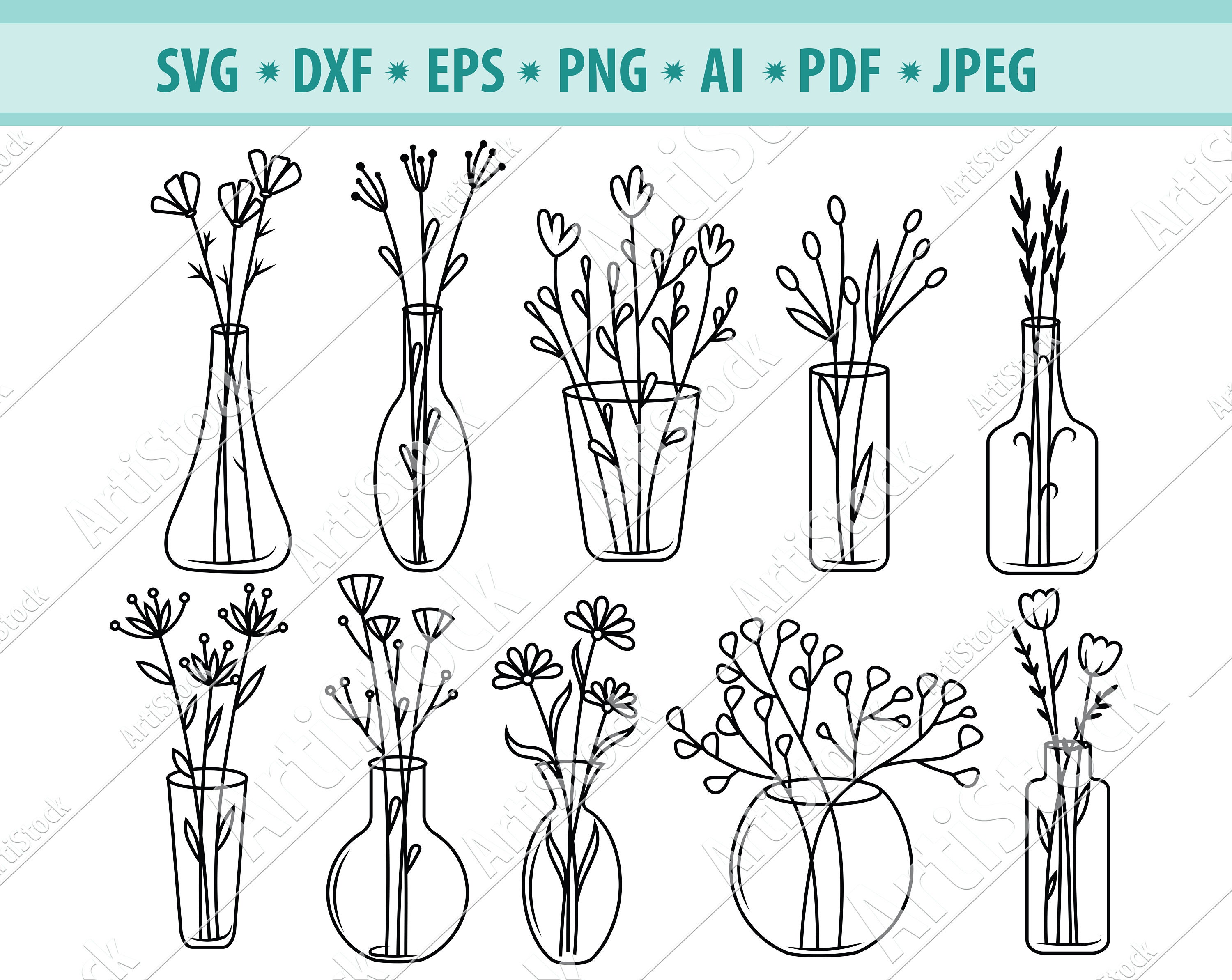 Flower Vase SVG file Flower SVG files Flower cut files Etsy