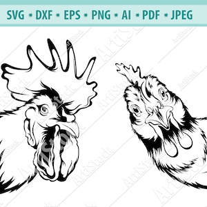 Rooster Head Svg, Chicken Head Svg, Rooster Svg, Farmhouse Svg, Farm bird clipart, Chicken Face Svg, Peeking rooster Svg, Vector, Eps, Dxf