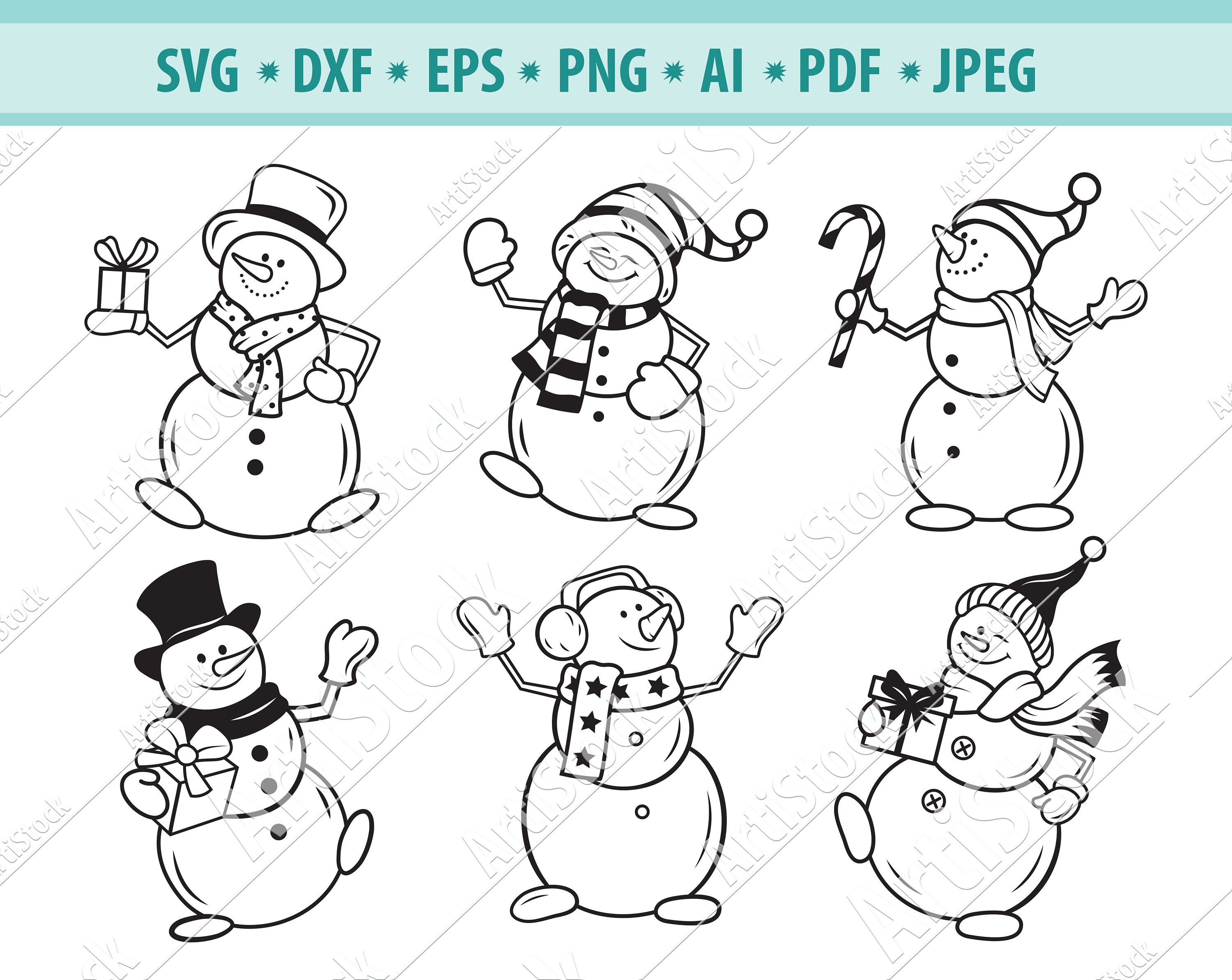 Snowman SVG Christmas Svg Hand Drawn Snowman Bundle | Etsy