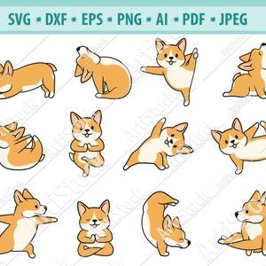 Plotterdatei Yoga Hunde, Yoga Svg, Lustige Corgis Svg, Lotus Welpe Svg, Tiere Svg für cricut, Pfoten Svg, Sport corgis Svg, Pose Yoga Svg, Vektor, Png