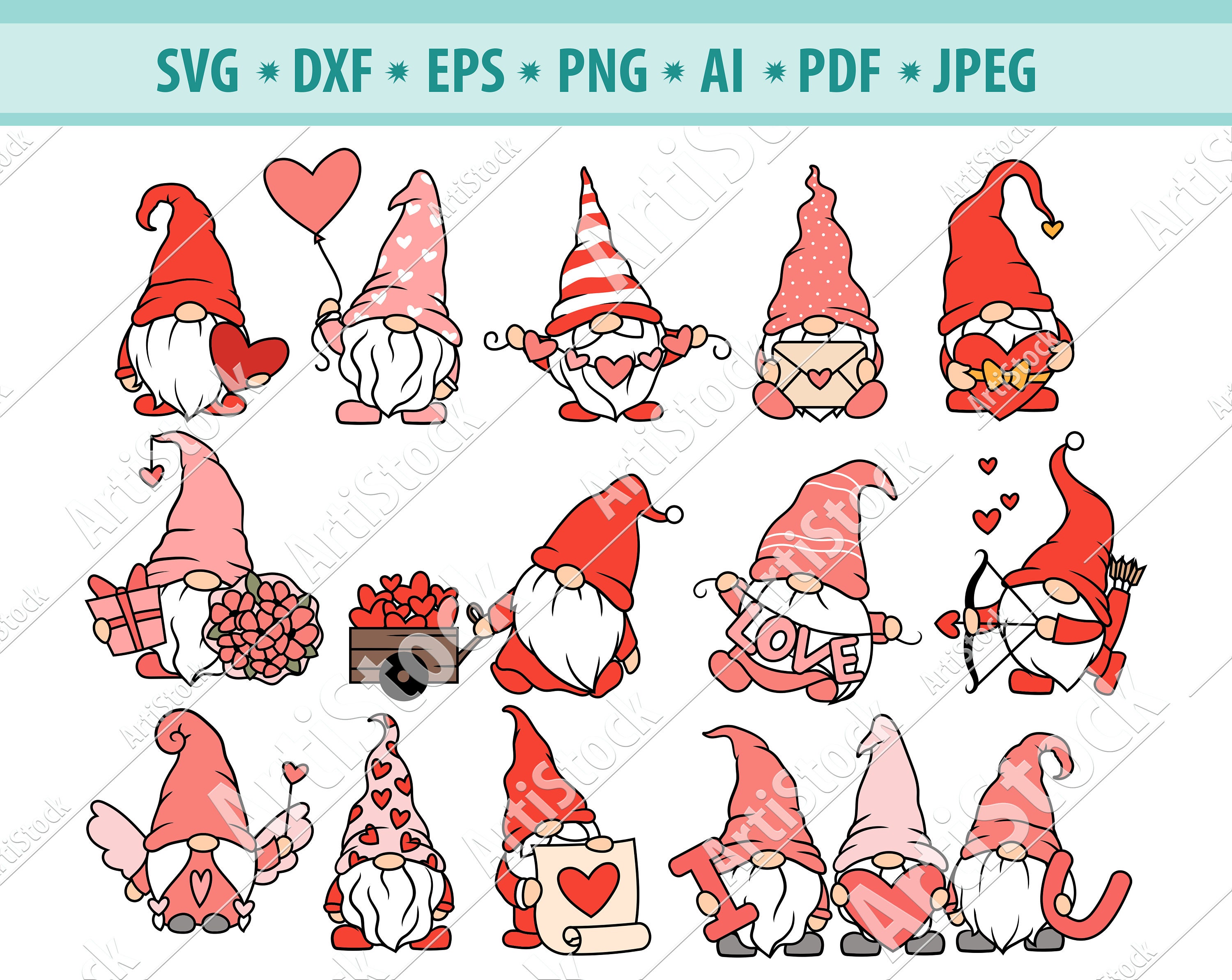 Gnome SVG Gnomes With Hearts Svg Valentine Day Svg Nordic | Etsy