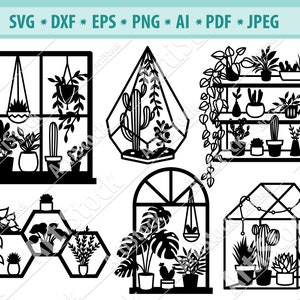 Planten SVG, Potplanten Svg, Kamerplanten Svg, Tuinplanten Svg, Kas thuis Svg, Tuinieren SVG, Plant op venster Svg, Bestand voor cricut