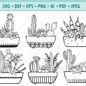 Cactus SVG Bundle, Succulents SVG, Cactus Clipart, Tropic plant Svg, Cactus pots Svg, Houseplants Svg, Silhouettte cameo Dxf, Png, Eps, Jpg