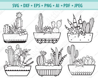 Cactus SVG Bundle, Succulents SVG, Cactus Clipart, Tropic plant Svg, Cactus pots Svg, Houseplants Svg, Silhouettte cameo Dxf, Png, Eps, Jpg