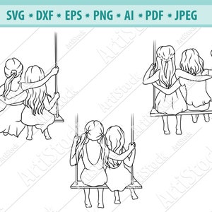 Mejores amigas Svg, Chicas en swing Svg, Besties Svg, Mejores novias Svg, Amigas para siempre Svg, Bff clipart, Amistad femenina Png, Dxf, Eps
