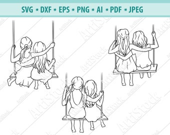 Beste Freunde Svg, Girls on swing Svg, Besties Svg, Beste Freundinnen Svg, Friends forever Svg, Bff Clipart, Weibliche Freundschaft Png, Dxf, Eps