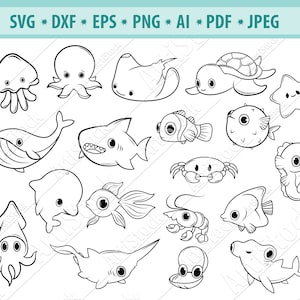 Baby zeedier Svg, Sea Life svg, Onderwaterdier Svg, Zoet zeewezen Svg, Onder de zee Svg, Oceaandieren Svg, Svg gesneden bestand, Eps