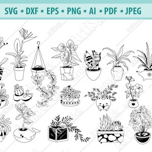 Piante SVG, Piante in vaso Svg, Houseplants Svg, Piante da giardino Svg, Flower Pot Clipart, Gardening SVG, File per cricut, Silhouette cameo, Png