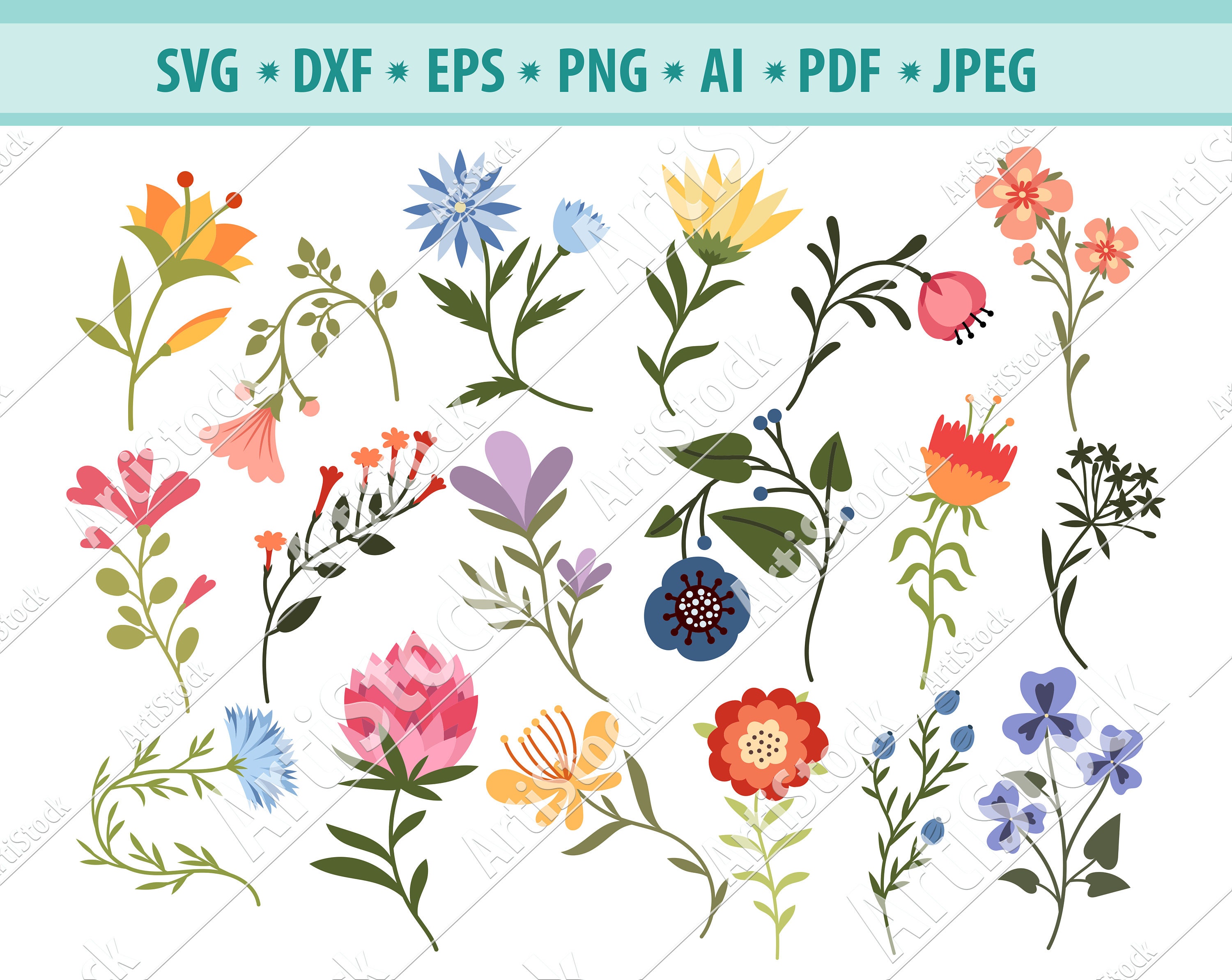 botanical swag wild flowerＡ Cartoon Flower Svg, Floral Swag SVG, Wildflowers Svg, Flower