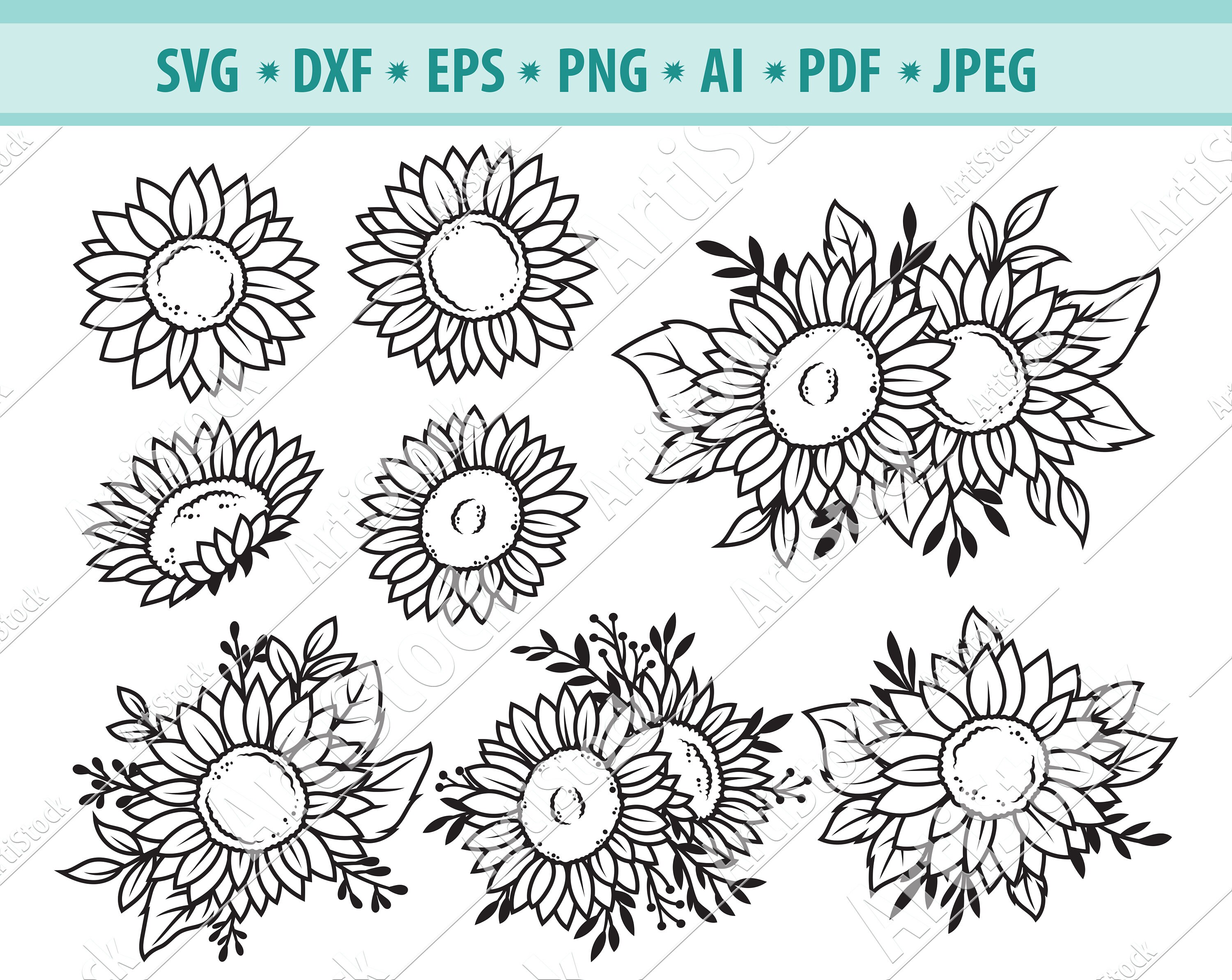Download Sunflower Svg Files Flower Border Svg Sunflowers Svg Floral Etsy