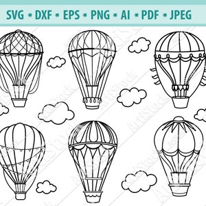 Hot Air Balloon SVG, Air Balloon svg, Balloon svg, Ballon Clipart, Air Cut File, Party Decor svg, Air Balloon Outline Svg, Silhouette cameo