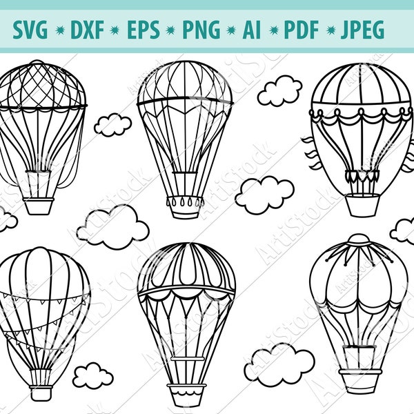 Hot Air Balloon SVG, Air Balloon svg, Balloon svg, Ballon Clipart, Air Cut File, Party Decor svg, Air Balloon Outline Svg, Silhouette cameo