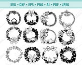 Christmas Wreath svg, Christmas svg, Winter Wreath Svg, Holiday svg, Bow wreath svg, Christmas Monogram Frame svg, Wreath cut file, Png, Dxf