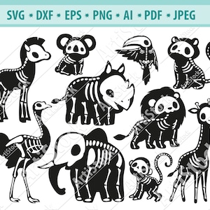 Scheletri animali Svg, Zoo Animals Svg, Teschio animali selvatici Svg, Safari Animals Svg, Halloween Animals Svg, Animali raccapriccianti Svg, File di taglio Svg