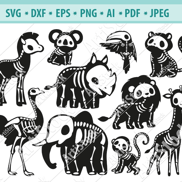 Skeletons animals Svg, Zoo Animals Svg, Skull wild animals Svg, Safari Animals Svg, Halloween Animals Svg, Creepy animals Svg, Svg cut file