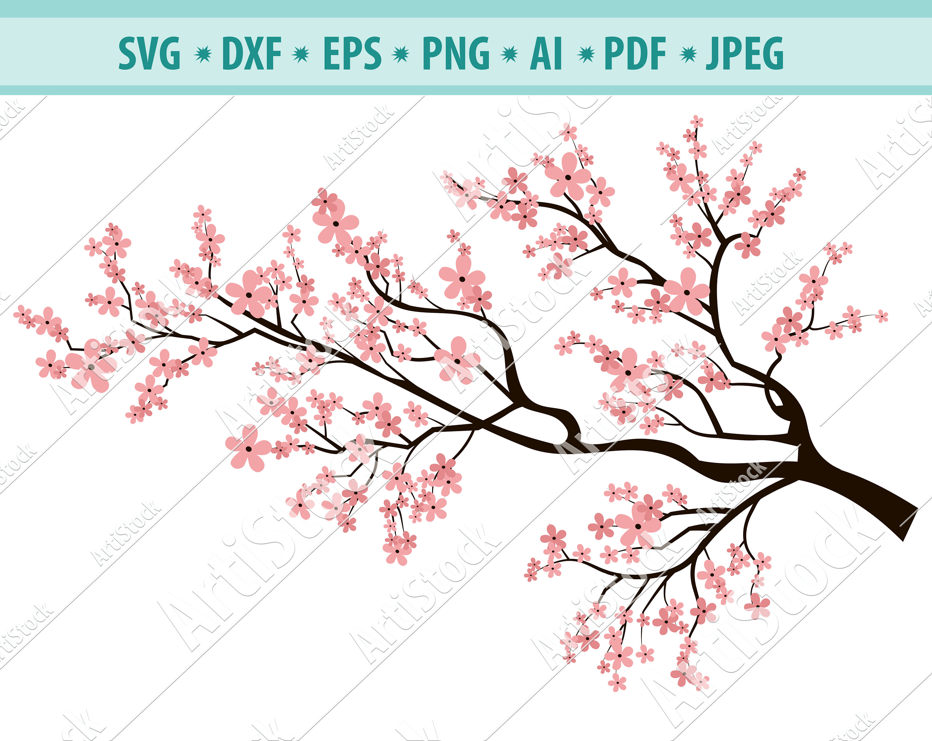 Tree Branch With Flowers, Cherry Blossoms SVG, Sakura Cricut