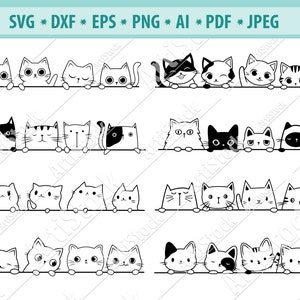 Cat SVG, Black cat svg, Peeking cat clipart, Peeping cat SVG, Halloween cat svg, Fur Kitten Svg, Silhouette, Cat clipart, Svg Cutting files