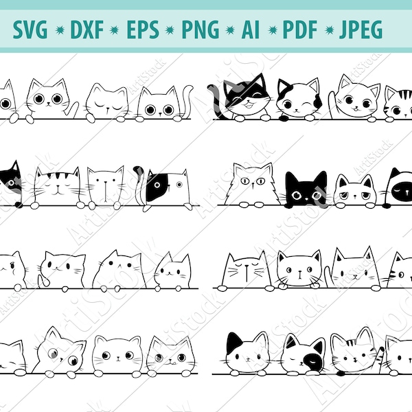 Cat SVG, Black cat svg, Peeking cat clipart, Peeping cat SVG, Halloween cat svg, Fur Kitten Svg, Silhouette, Cat clipart, Svg Cutting files