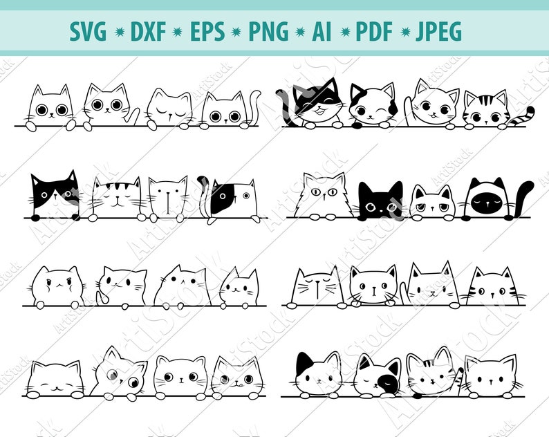 Cat SVG, Black cat svg, Peeking cat clipart, Peeping cat SVG, Halloween cat svg, Fur Kitten Svg, Silhouette, Cat clipart, Svg Cutting files image 1